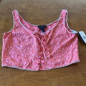 Ralph Lauren Pink Floral Lace-Up Crop Top 100% Cotton